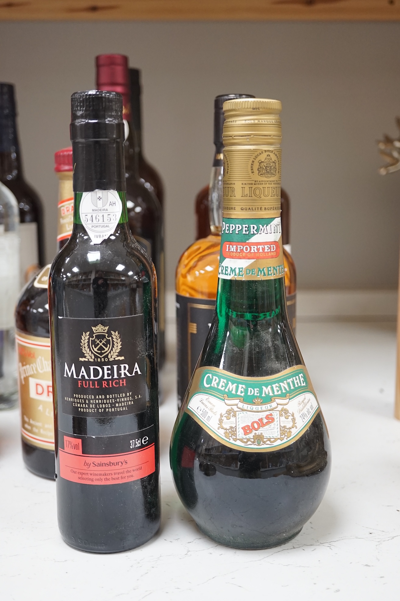 A quantity of various spirits and sherrys to include Appleton Estate Jamaica, Creme de Menthe and Blandy’s Madeira. Condition - good, storage history unknown